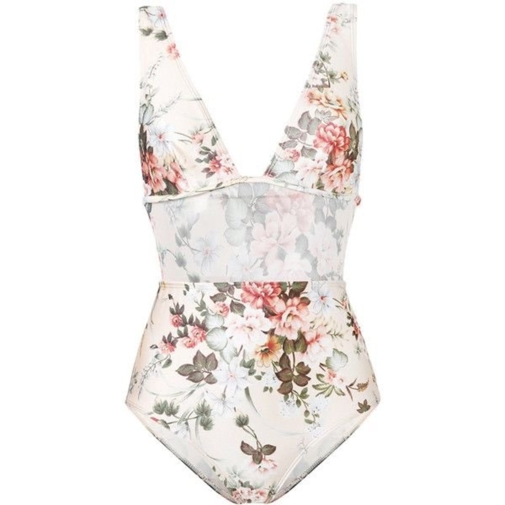 Zimmermann Floral Mesh Panel One Piece Swimsuit US 4-6 AU 1 Resort Luxury